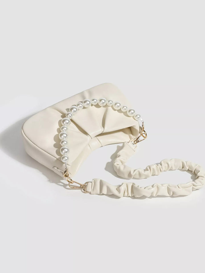 Ruched Handle Pearl Decor Crossbody Bag