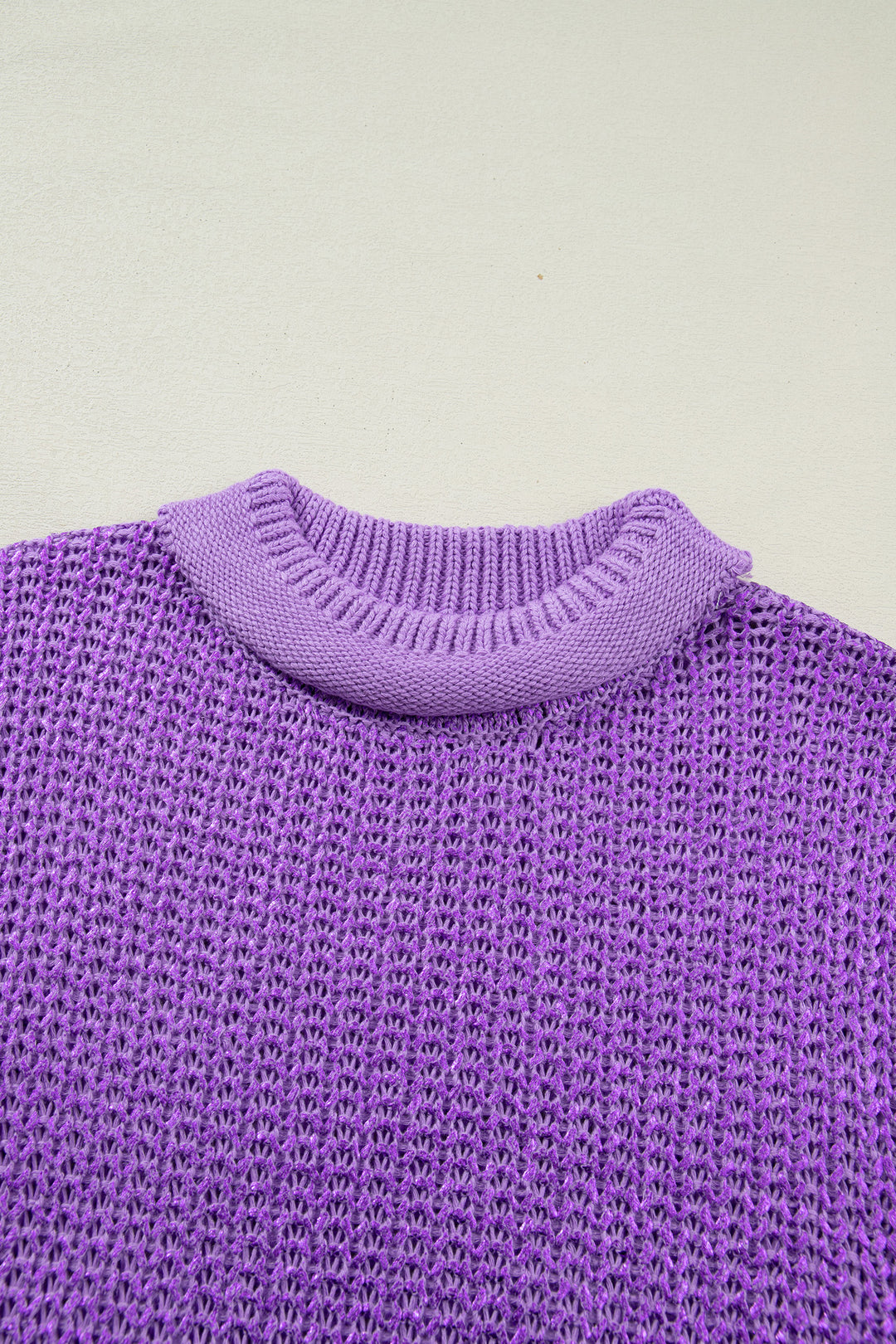 Wisteria Solid Color Knit High Neck Short Sleeve Sweater