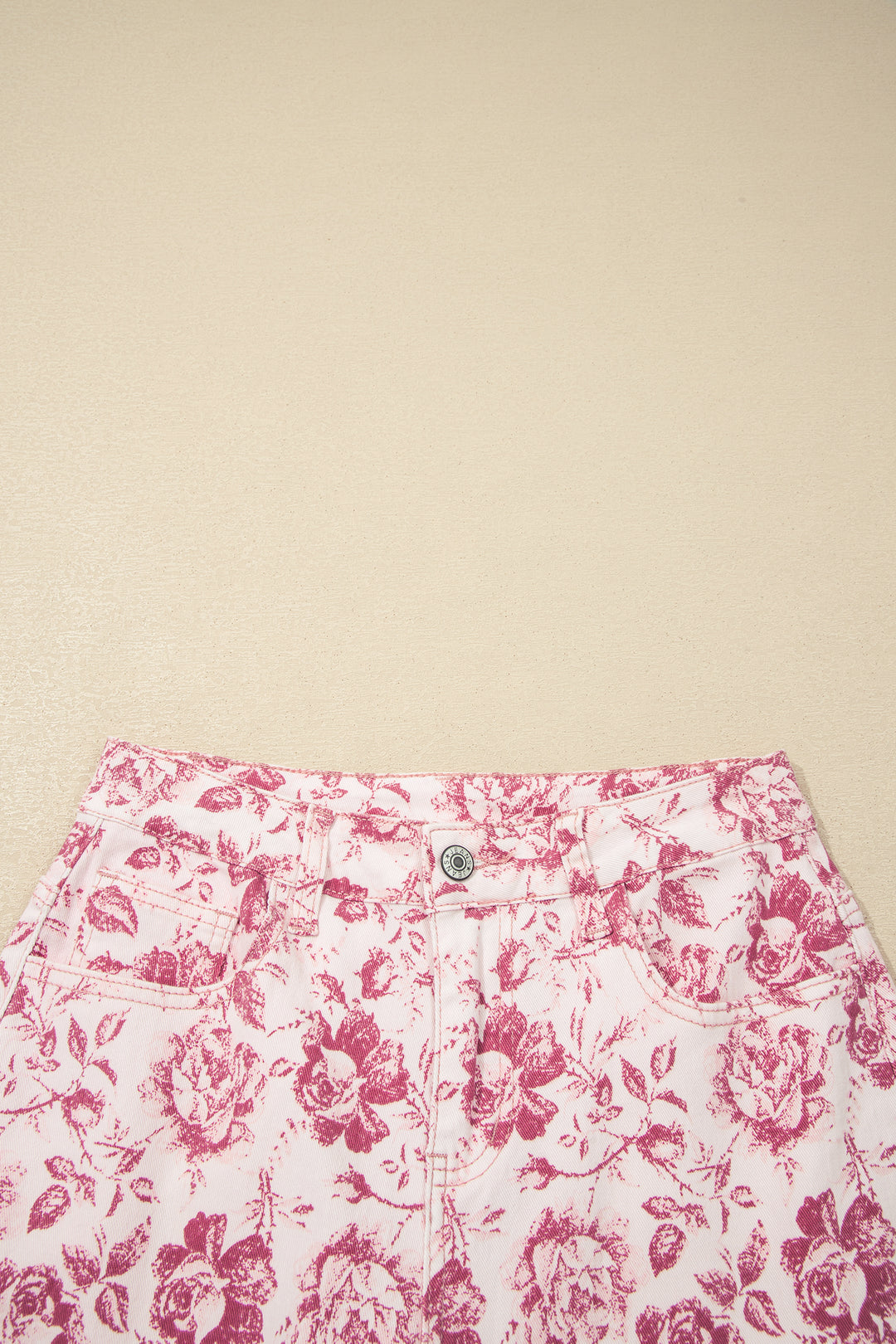 Pink Vintage Floral Print Denim Shift Pants