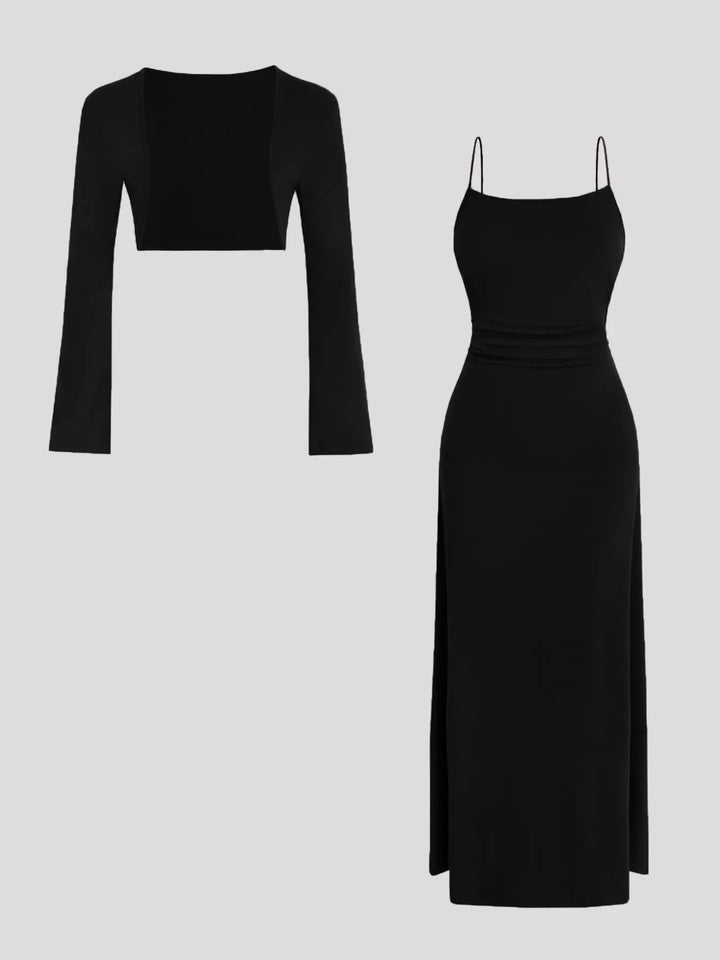 Solid Color Cami Dress & Shrug Set