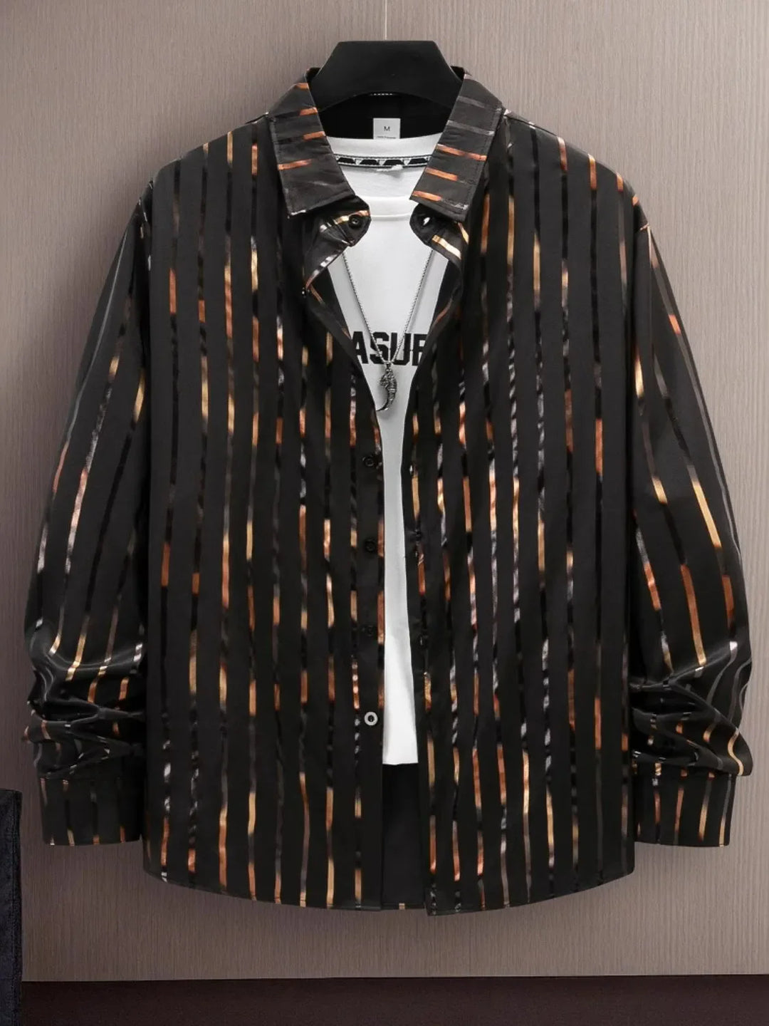 Men's Full Size Striped Button Up Long Sleeve Shirt Plus Size