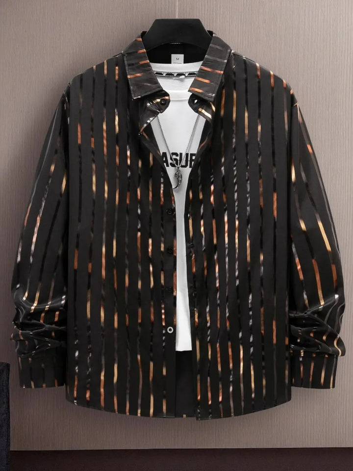 Men's Full Size Striped Button Up Long Sleeve Shirt Plus Size