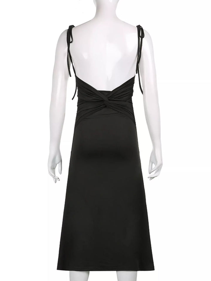 Ruched Tie Shoulder Midi Dress