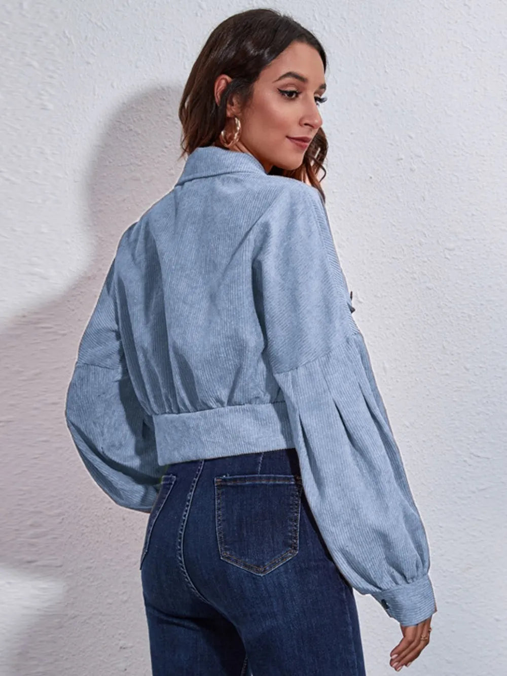 Button Down Collared Neck Cropped Jacket