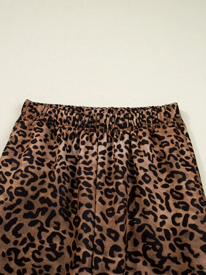Leopard Print Contrast Trim Long Sleeve Top and Pants Set
