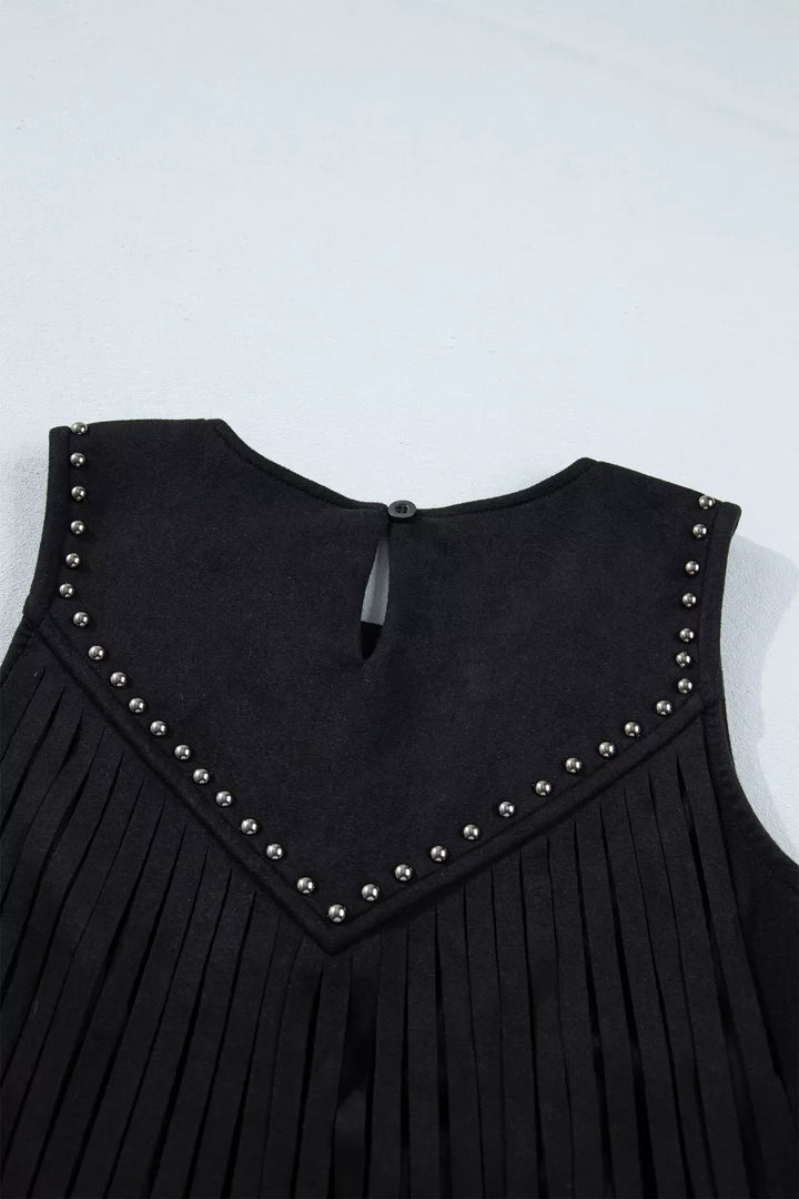 Western Fringe Rivet Paneling Bust Sleeveless Top