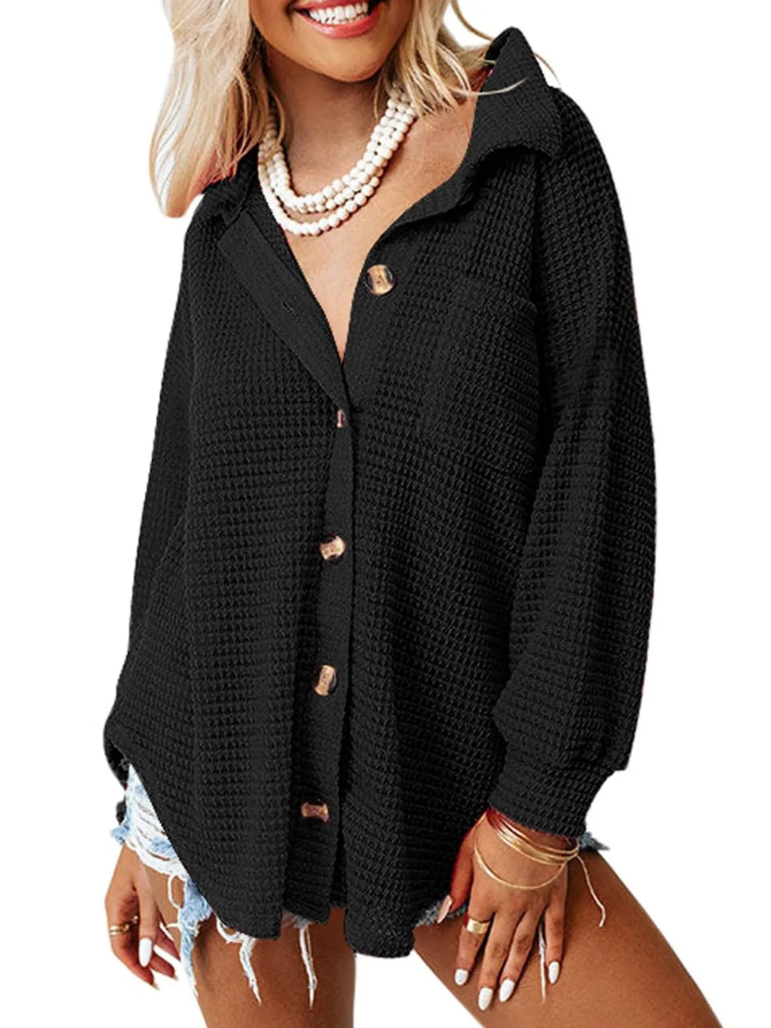 Waffle Knit Button-Down Shirt