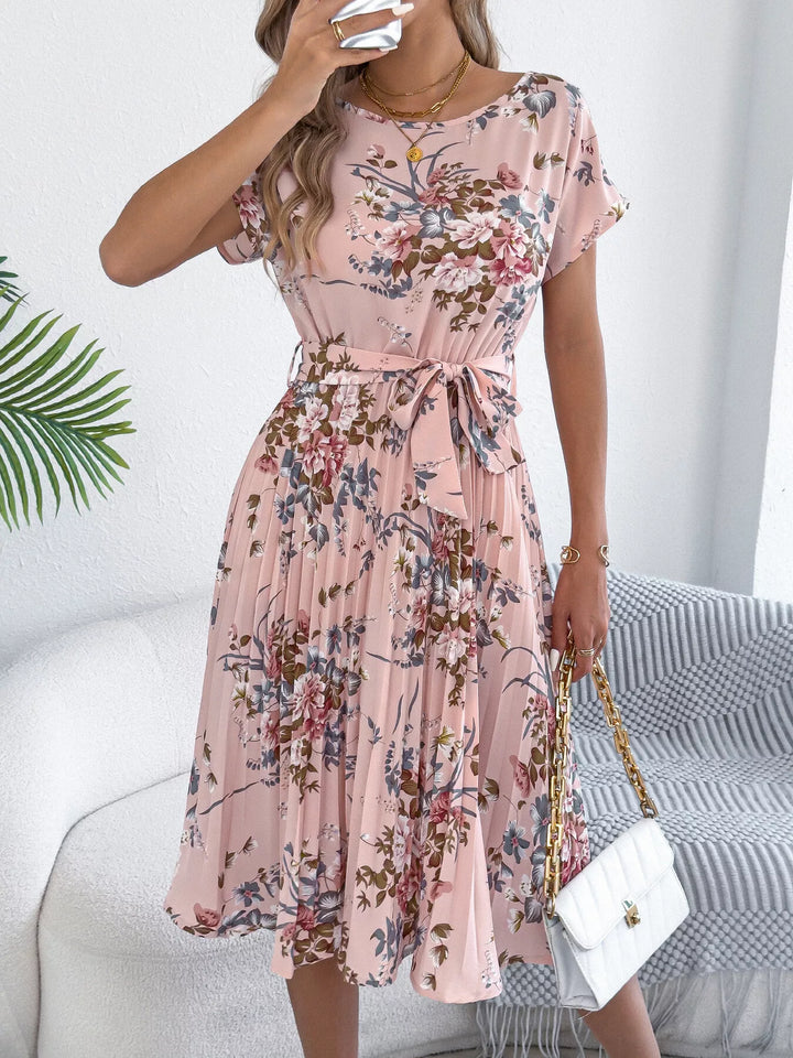 Floral Print Pleated A-Line Midi Dress