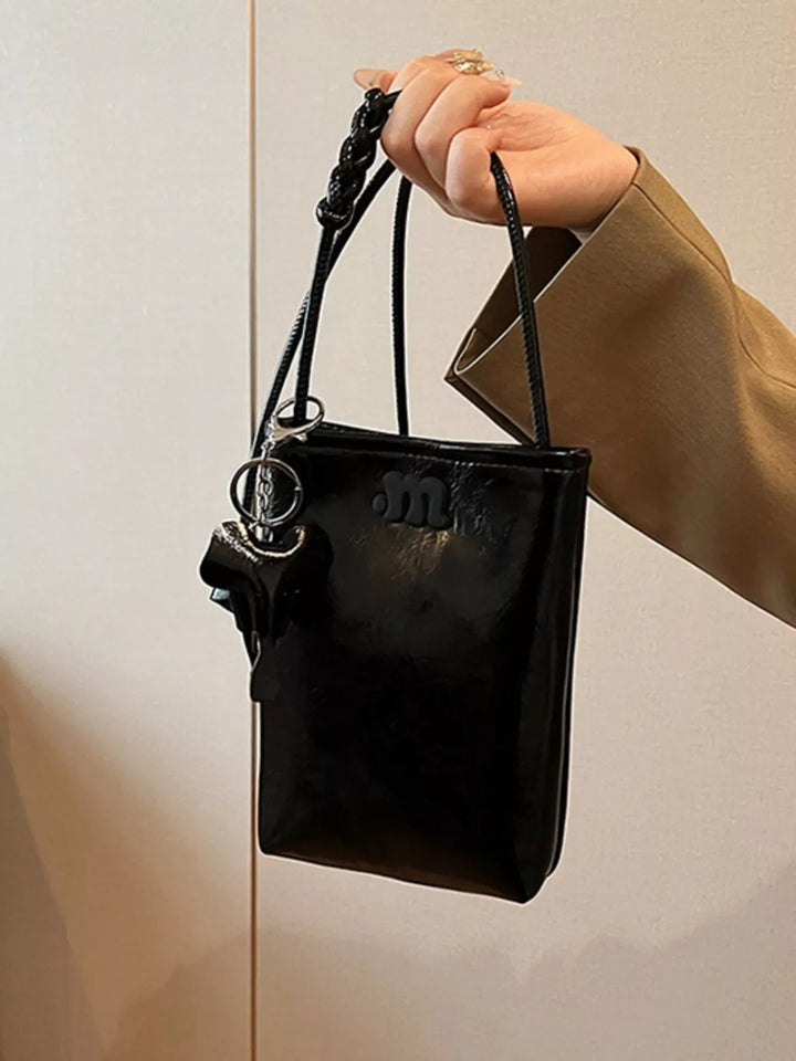 Minimalist PU Leather Crossbody Bag with Elephant Charm