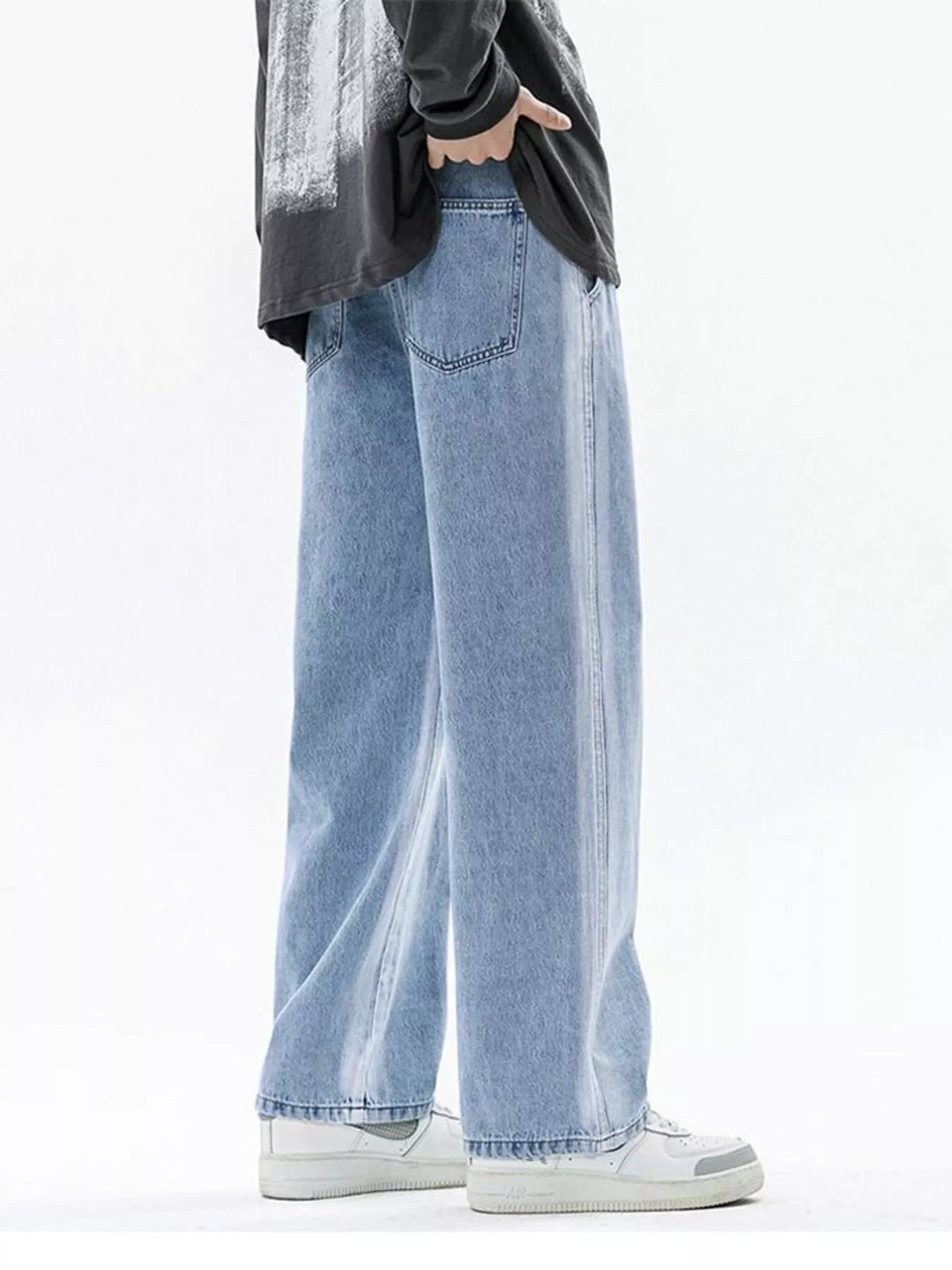 Men's Full Size Drawstring Relaxed Fit Wide Leg Jeans Plus Size