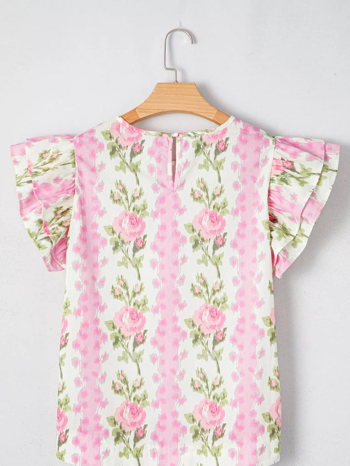 Floral Ruffle Sleeve Blouse
