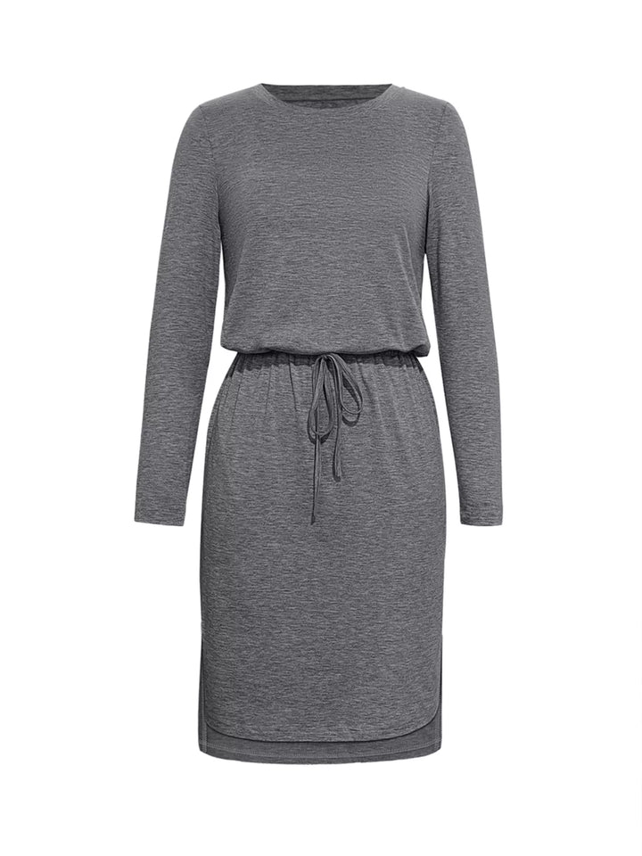 Long Sleeve Drawstring Midi Dress