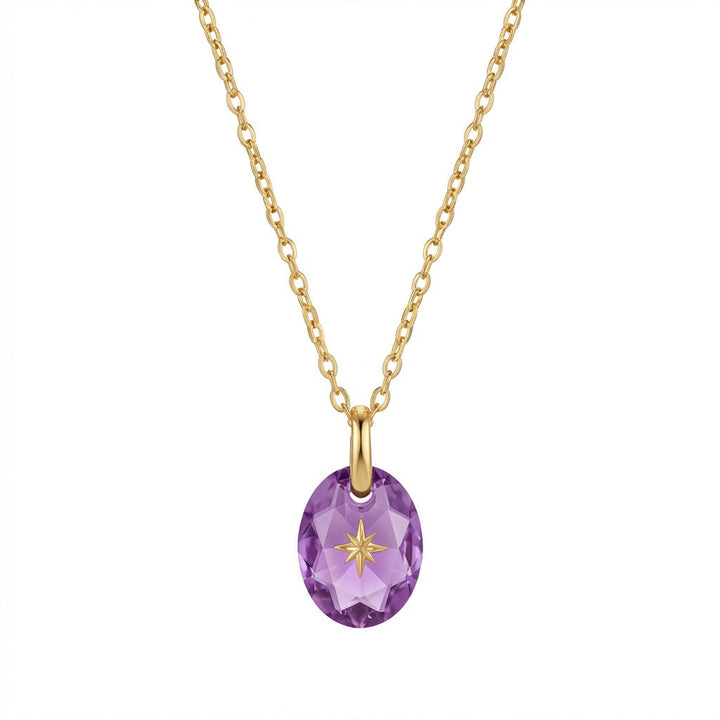 Vintage-style Natural Stone Twelve Zodiac Birthstone Star Pendant Titanium Steel Necklace