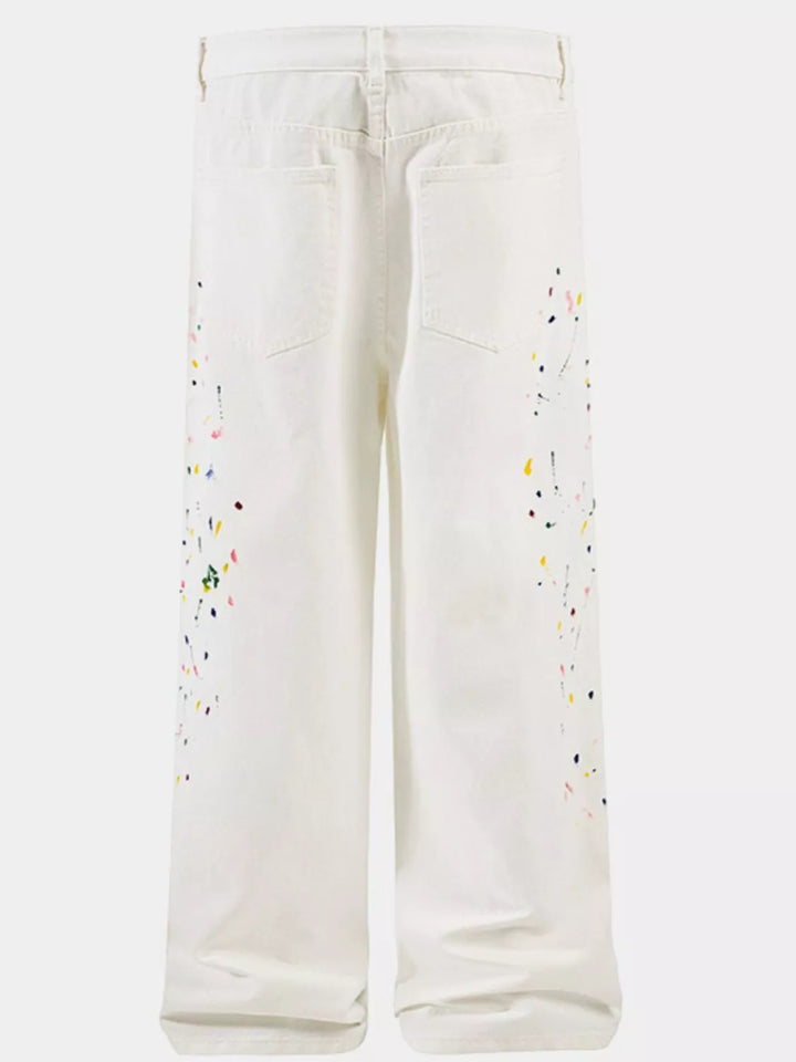Men's Paint Splatter Artistic Wide Leg Jeans