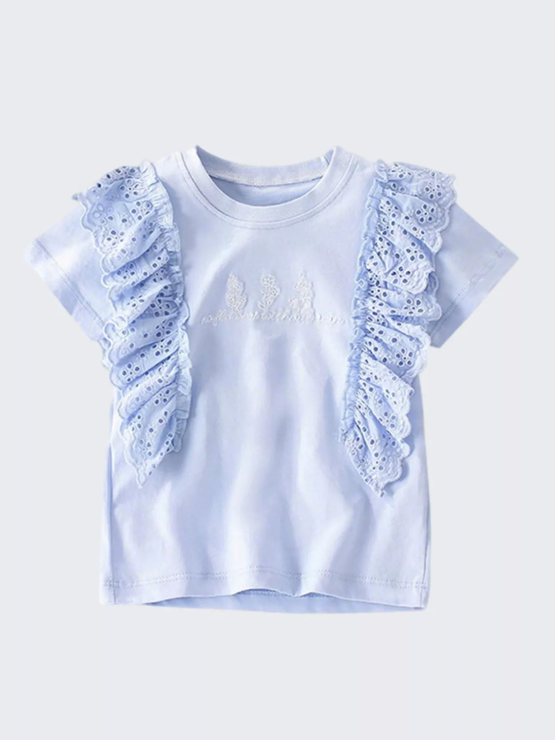 Children's Ruffled Round Neck Short Sleeve T-Shirt