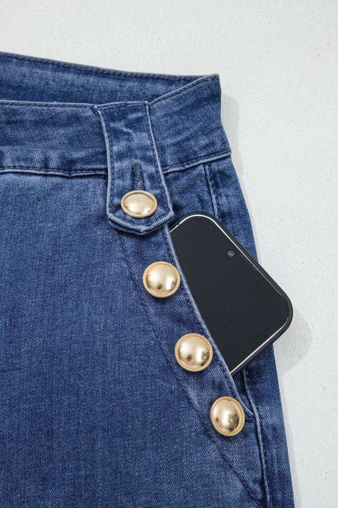 Ashleigh Blue Golden Button Detail Rolled Edge Flare Leg Jeans