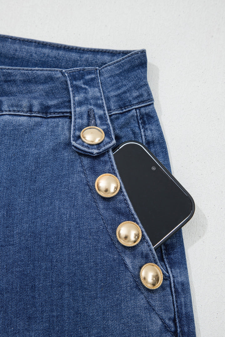 Ashleigh Blue Golden Button Detail Rolled Edge Flare Leg Jeans