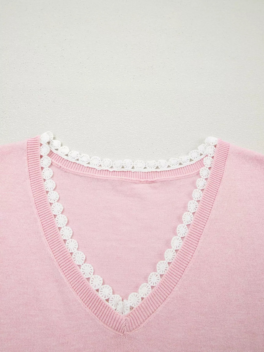 Lace V Neckline Short Sleeve Sweater