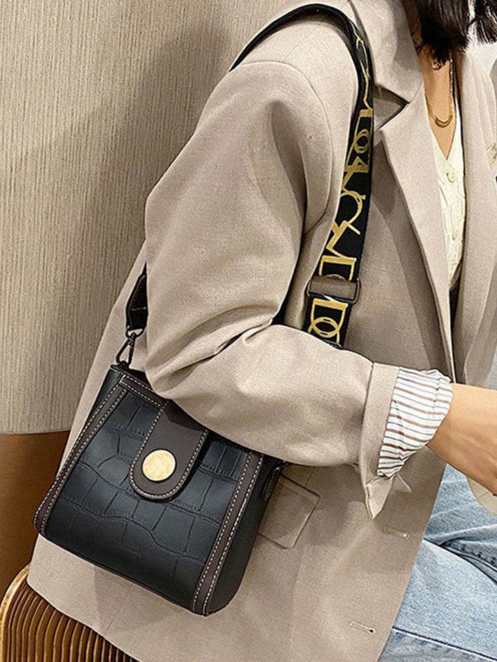 Crocodile Pattern Wide Strap Crossbody Bag
