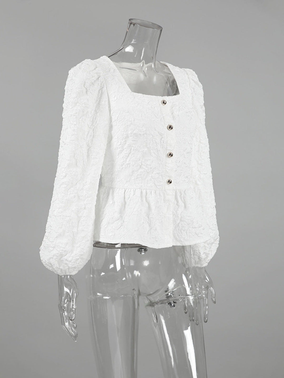 Textured Square Neck Balloon Sleeve Shirt