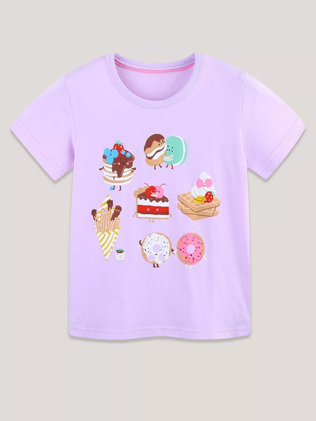 Children's Cartoon Dessert Print Short Sleeve T-Shirt