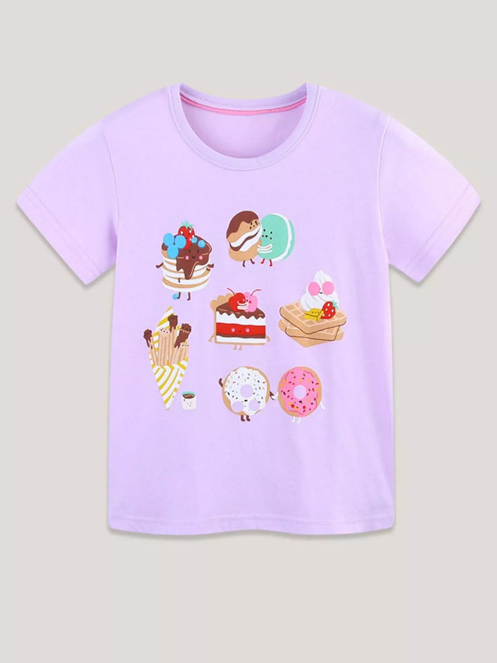 Children's Cartoon Dessert Print Short Sleeve T-Shirt