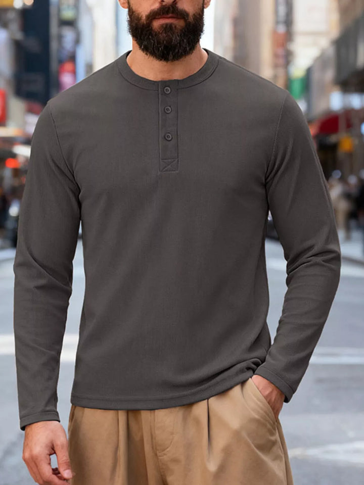 Men's Full Size Casual Henley Long Sleeve T-Shirt Plus Size