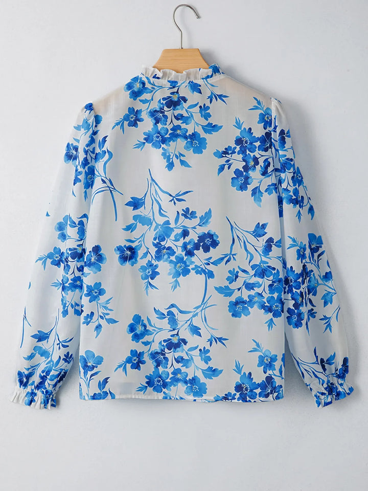 Floral Long Sleeve Tie Neck Blouse