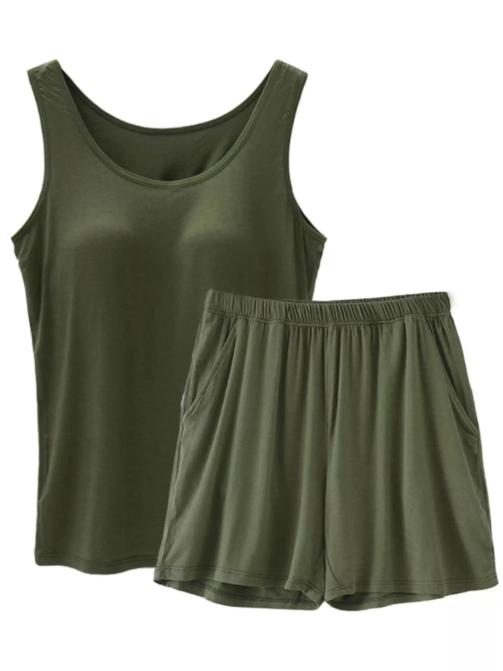 Plus Size Modal Padded Sleeveless Tank Top & Shorts Set