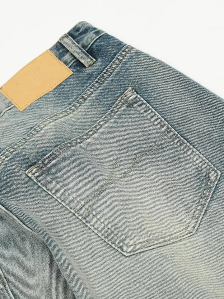 Men's Distressed Wide Leg Vintage Wash Jeans