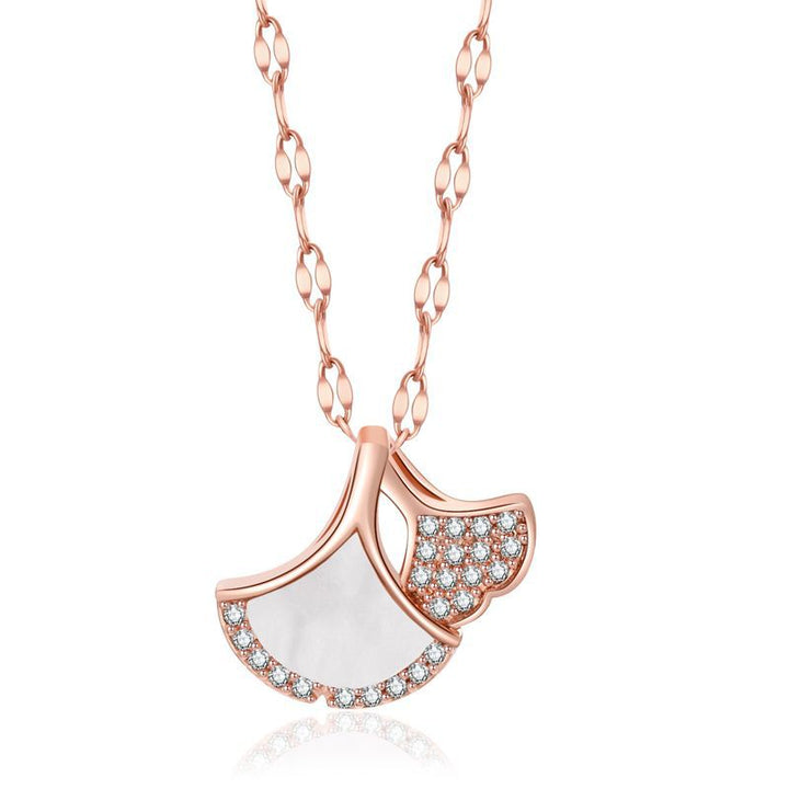 Dainty Ginkgo Leaf Pendant Necklace For Women, Shell & Zircon Adjustable Collarbone Chain, Elegant Long Sweater Chain Fashion Jewelry