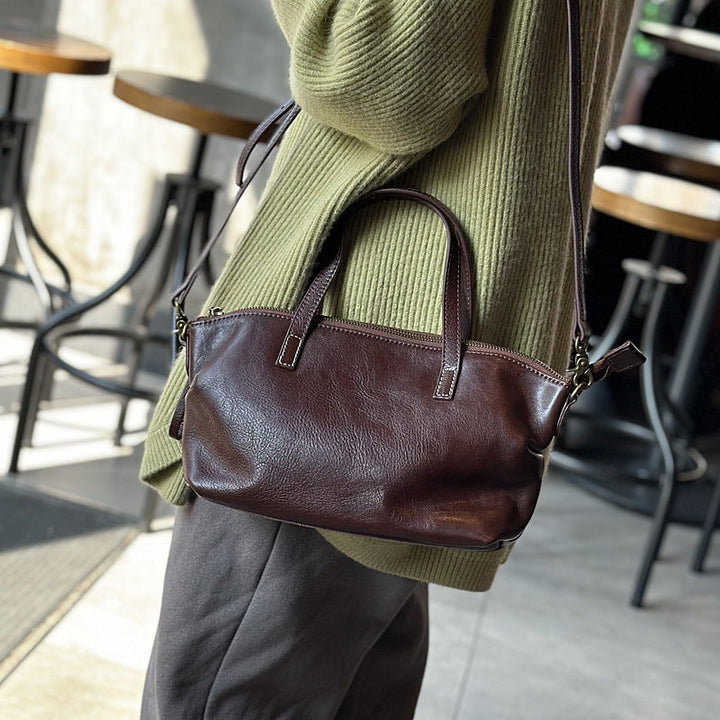 Cowhide Tree-bark Textured Wrinkled Single-shoulder Crossbody Bag