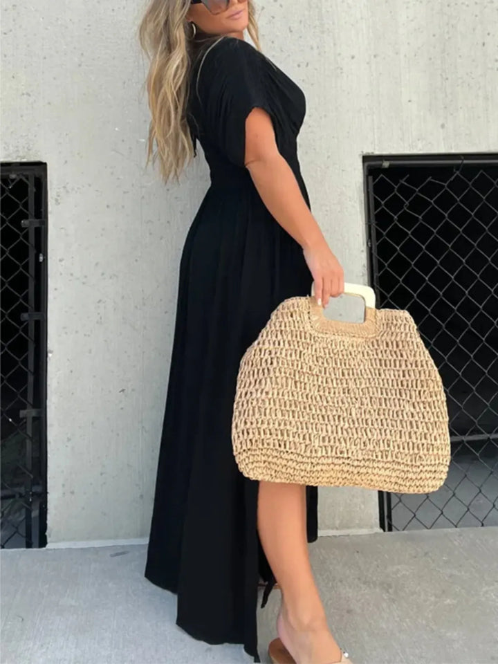 Full Size Deep V-Neck Maxi Dress with Side Slit Plus Size