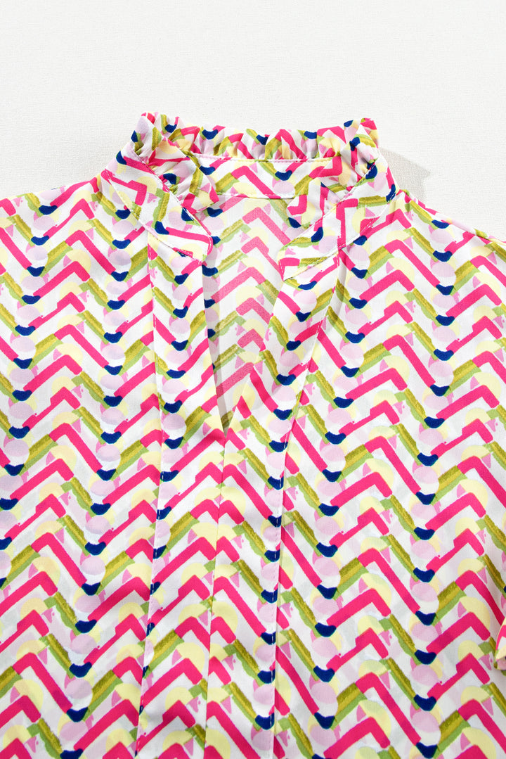 Chemisier à manches volantées et imprimé chevrons multicolores