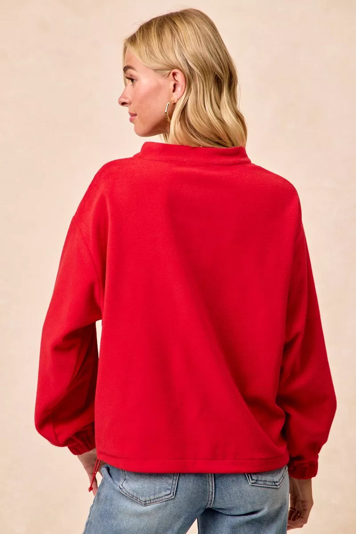BiBi Christmas Theme Fleece Buttoned Top with Pockets
