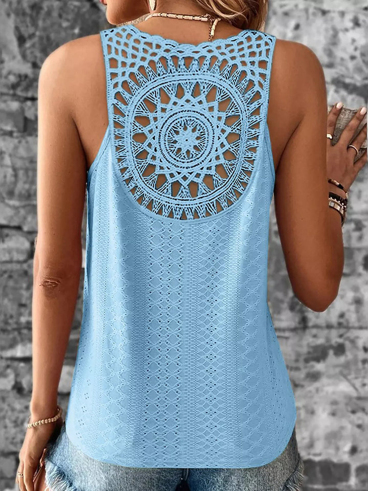 Eyelet Lace Trim V-Neck Tank Top