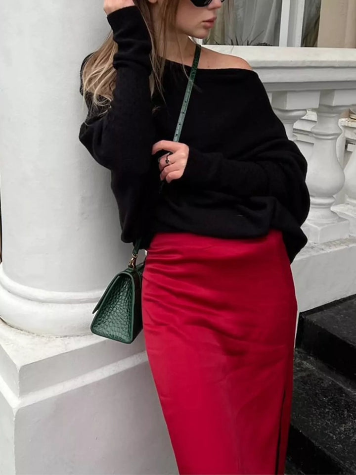 Boat Neck Long Sleeve Sweater