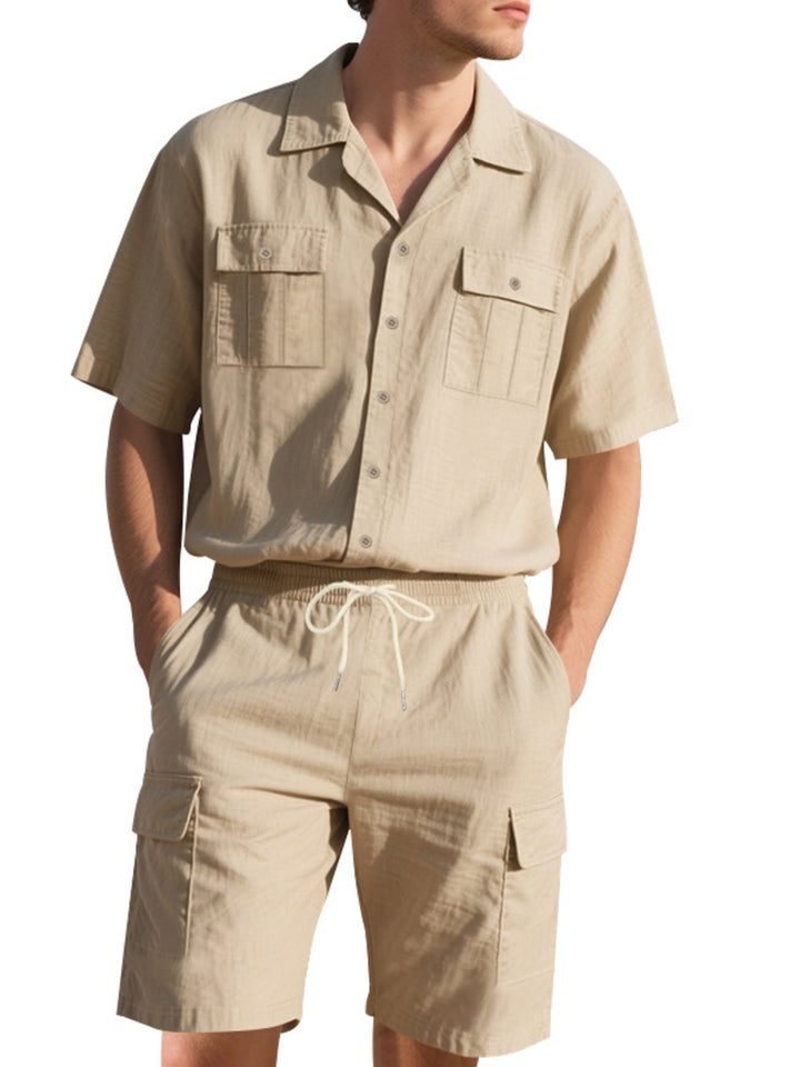 Men's Full Size Button Up Shirt and Shorts Set Plus Size