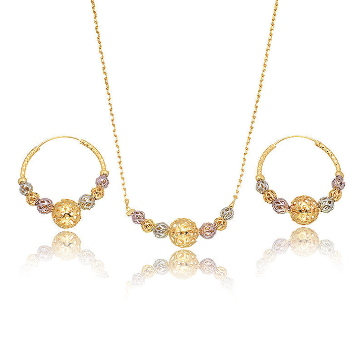 Multicolor Cutout Round Beads Necklace And Earrings Suite Necklace Jewelry