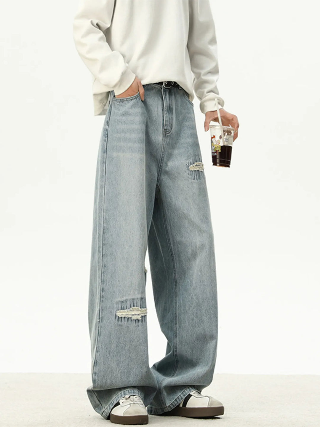 Men's Full Size Distressed Wash Loose Fit Jeans Plus Size