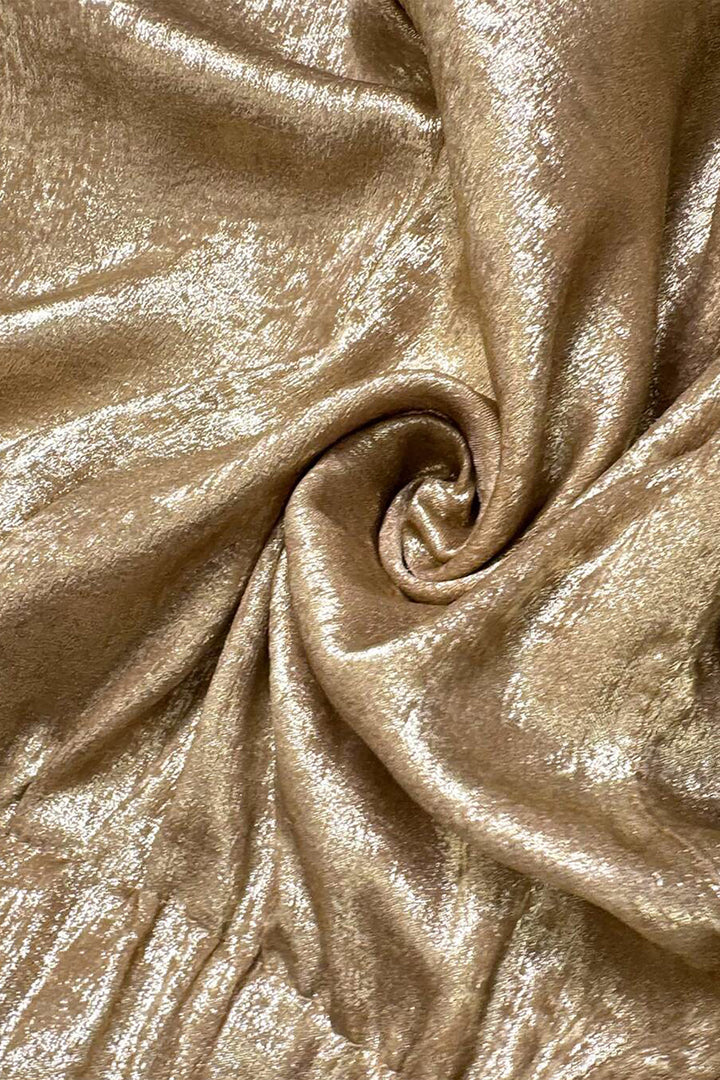 Gold Metallic Luster Tie Elastic Waist Cuffed Hem Shorts