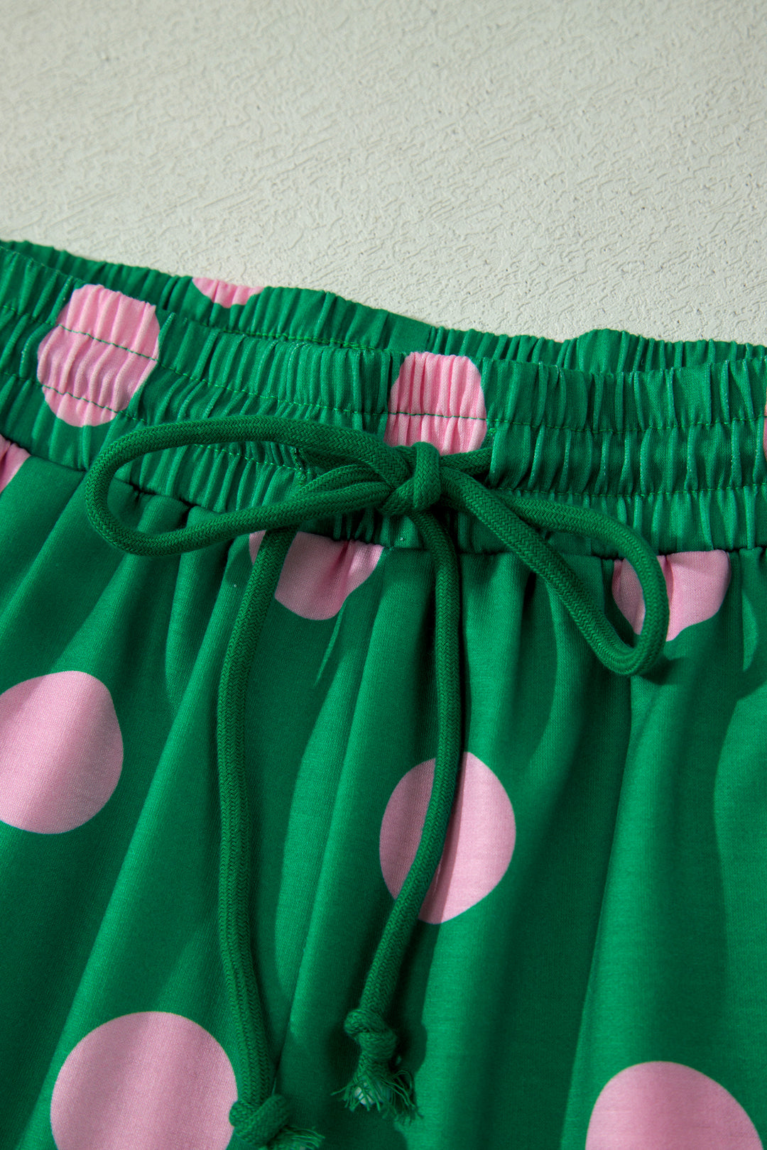 Green Polka Dot Print V Neck Tee Short Set