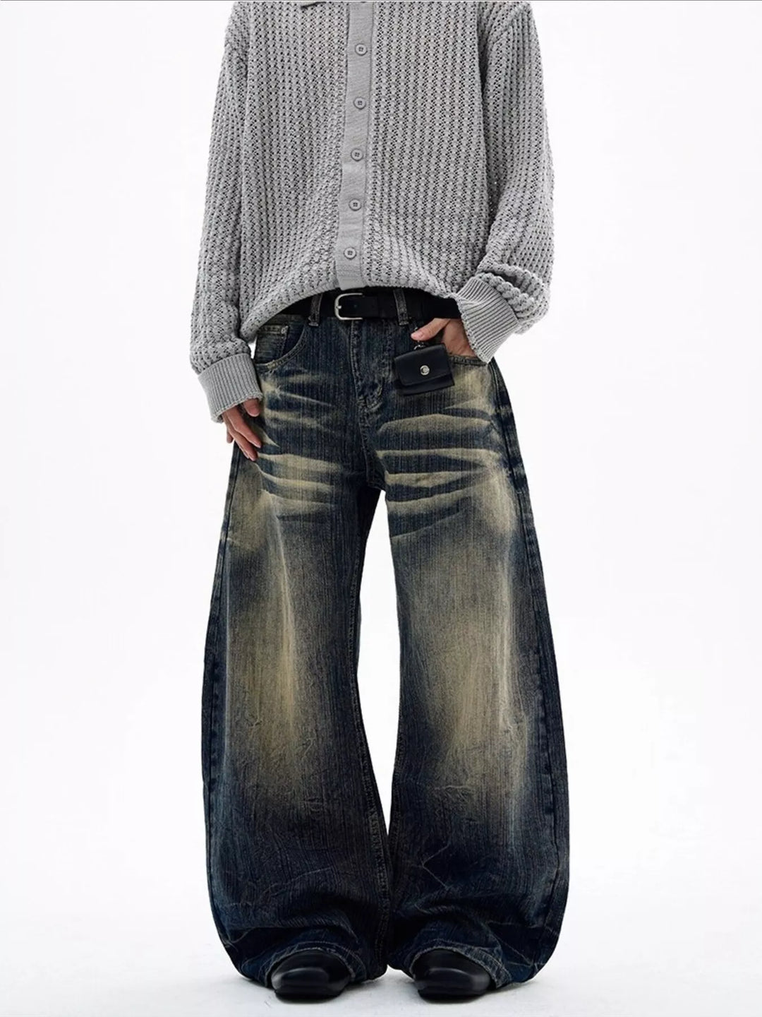Men's Full Size Vintage Wash Wide Leg Jeans Plus Size