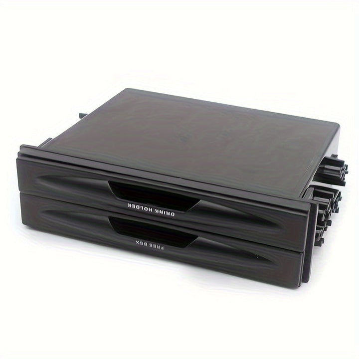Single Din Radio Pocket, 2 In 1 Car Radio Storage Box Multi Purpose ABS Universal 1DIN 2 Layer Black Cup Holder