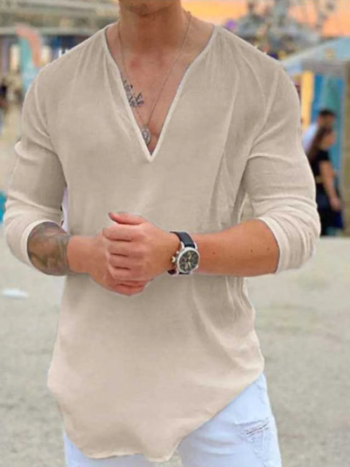 Men's Full Size V-Neck Long Sleeve Top Plus Size