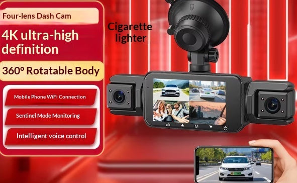 Panoramic Dash Cam Plug-and-Play Night Vision 4-Camera Reversing View