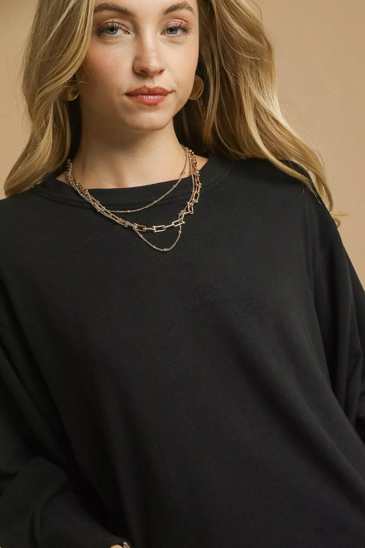 Umgee Brushed Fleeve Crewneck Top
