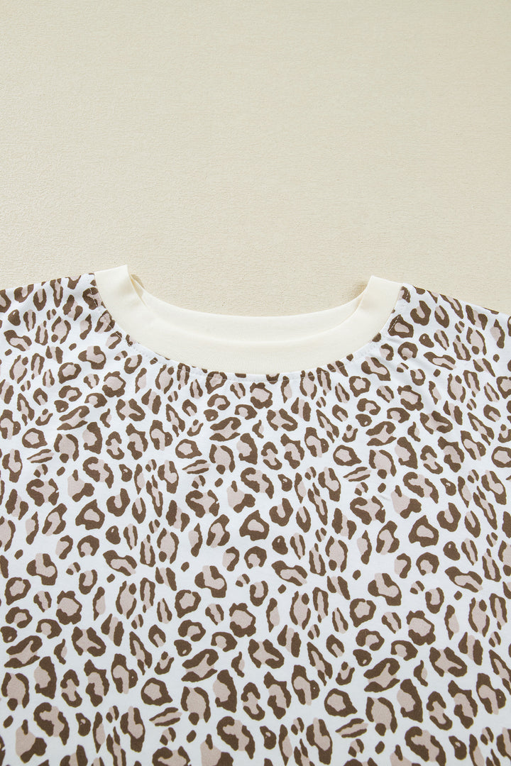 White Plus Size Leopard Print Round Neck T Shirt