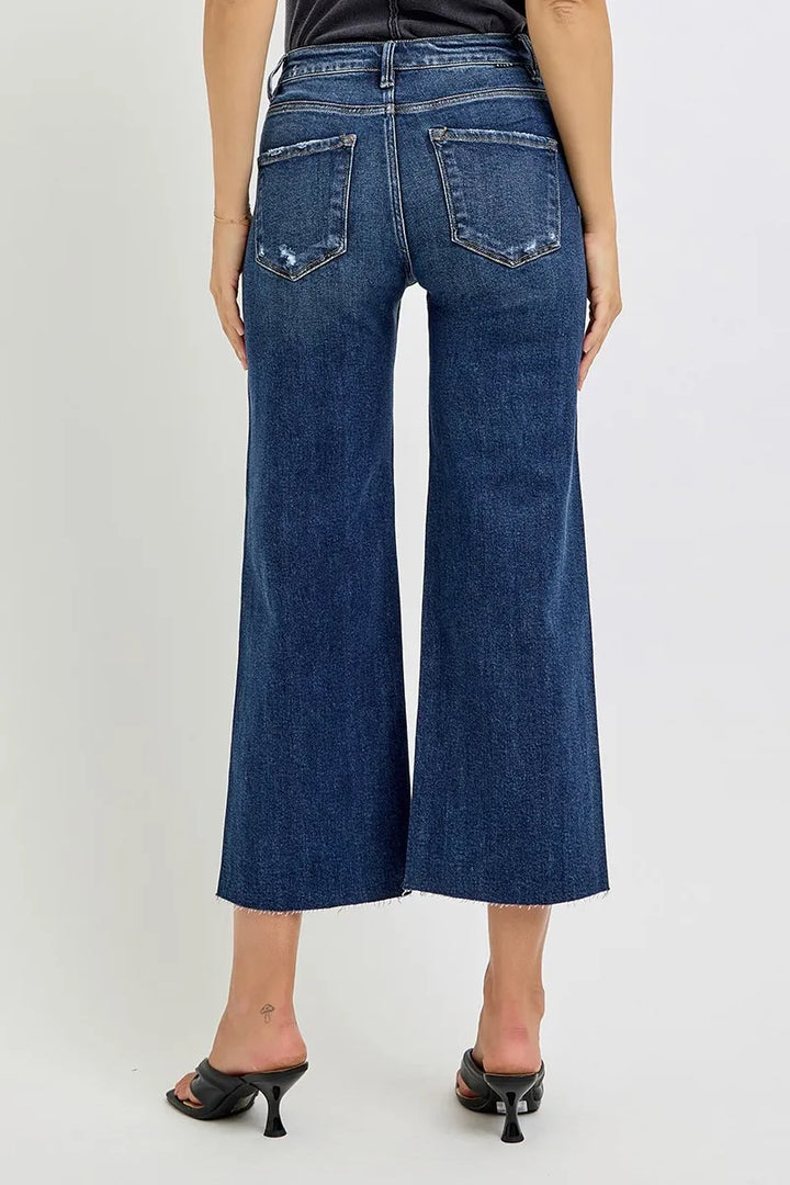 RISEN Full Size High Rise Crop Wide Button Up Jeans Plus Size