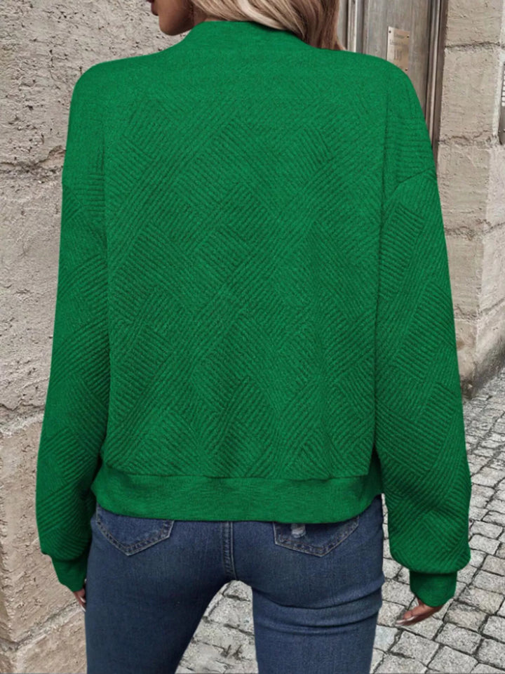 Textured Knit Zip-Up Bomber Jacket